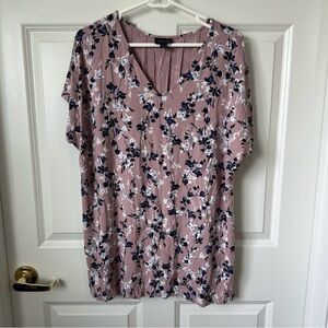 J. Jill Wearever Pleated Back Tunic Dusty Plum Floral Size XL